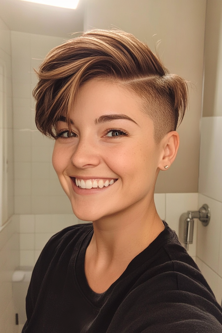 13. Short Walnut Brown Pixie Fade (Undercut Pixie Hairstyles) - Undercut Pixie Hairstyles