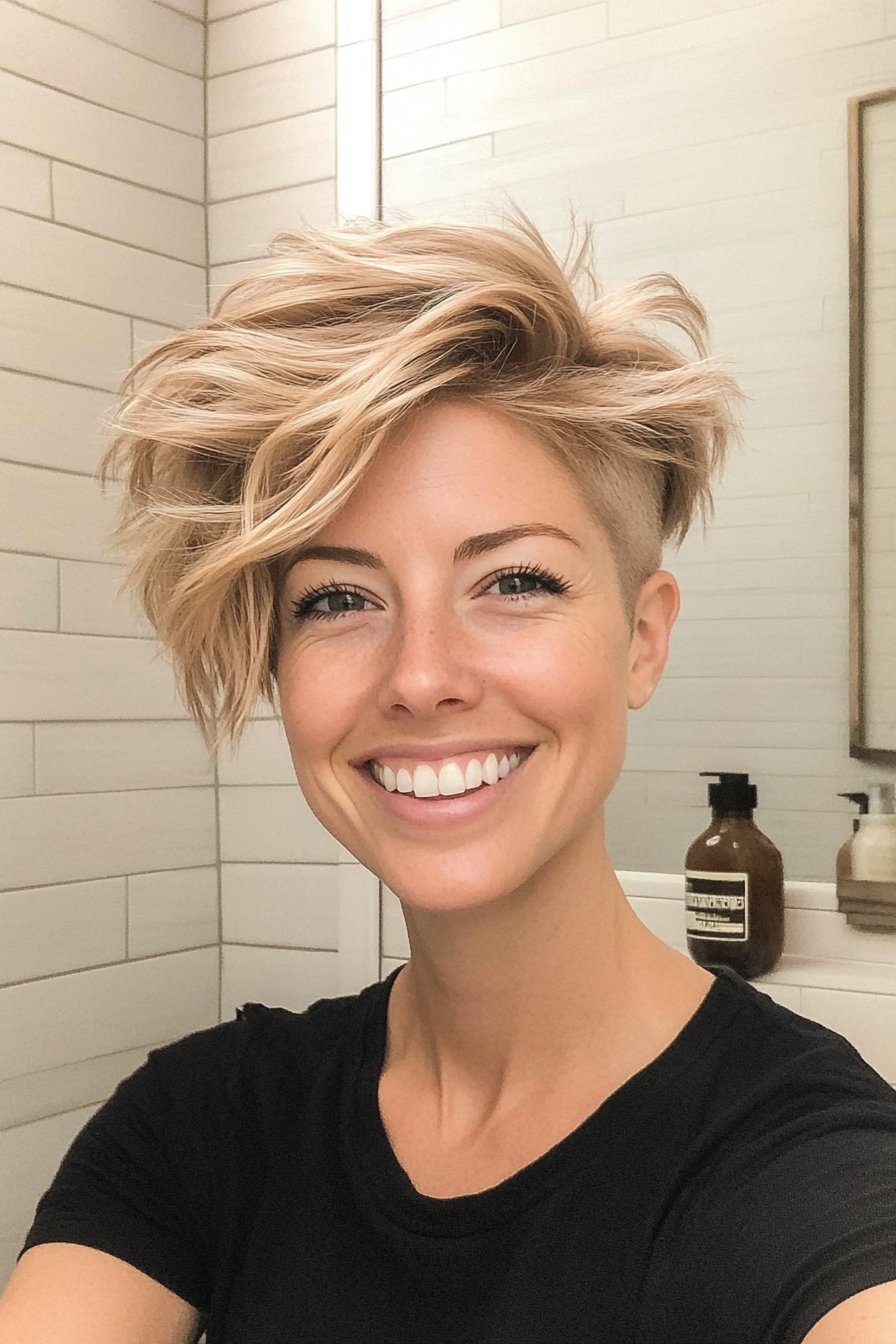 16. Tousled Sandy Blonde Pixie (Undercut Pixie Hairstyles) - Undercut Pixie Hairstyles