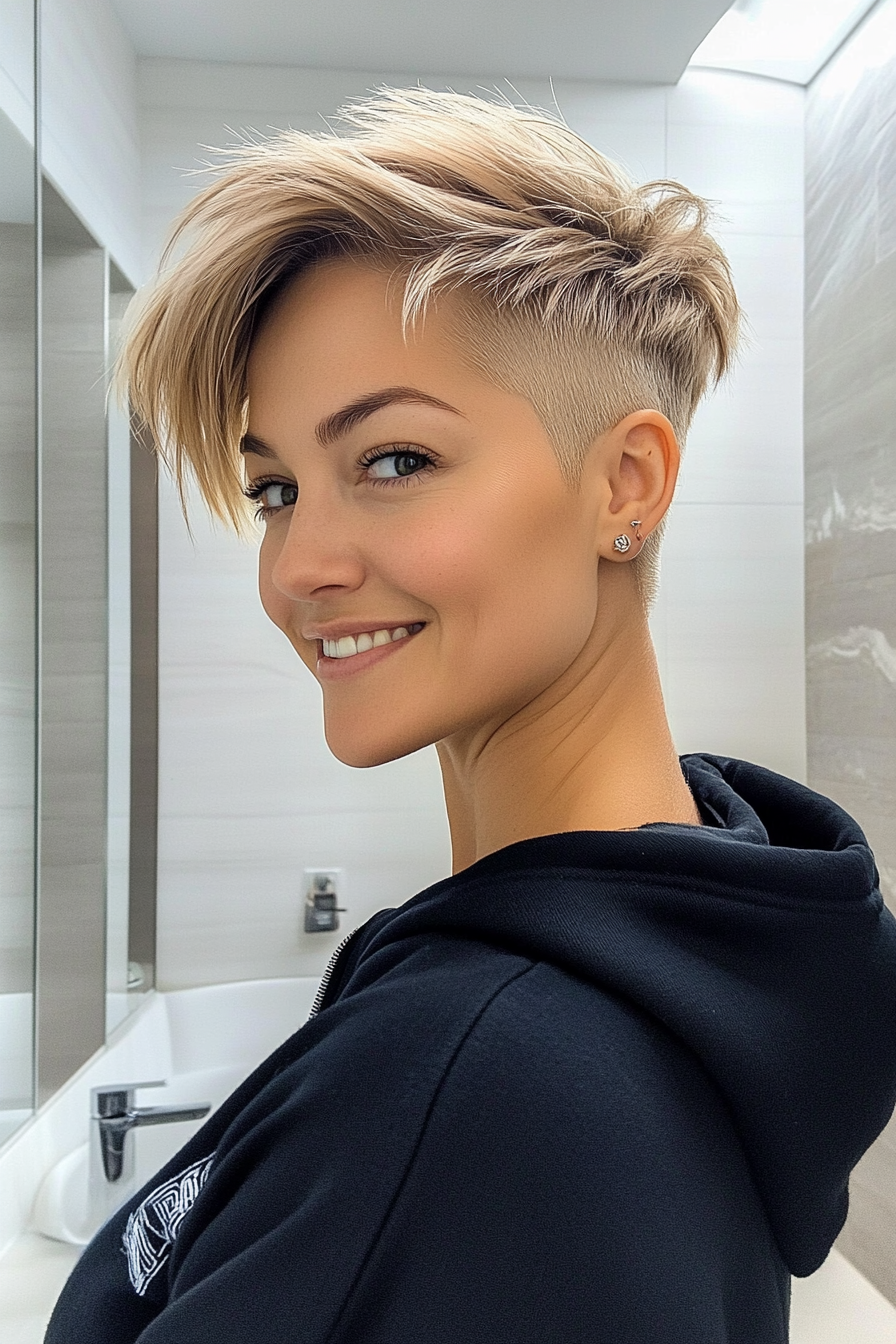 18. Short Honey Blonde Pixie with Disconnected Undercut (Undercut Pixie Hairstyles) - Undercut Pixie Hairstyles