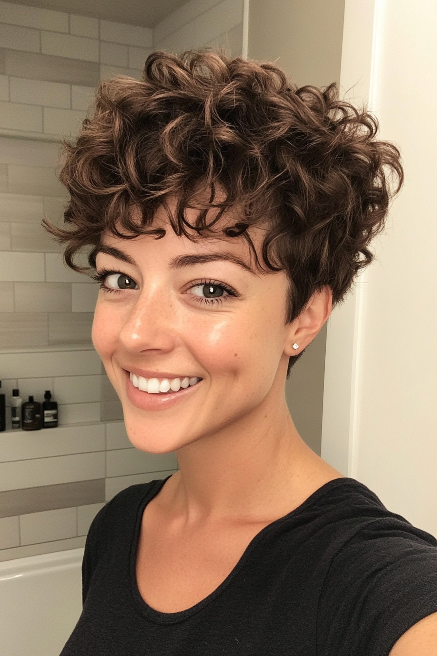 22. Curly Deep Brown Pixie with Tapered Sides (Undercut Pixie Hairstyles) - Undercut Pixie Hairstyles