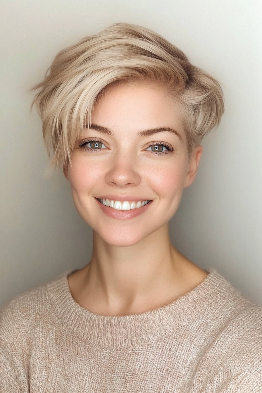 23. Understated Warm Beige Blonde Pixie (Undercut Pixie Hairstyles) - Undercut Pixie Hairstyles