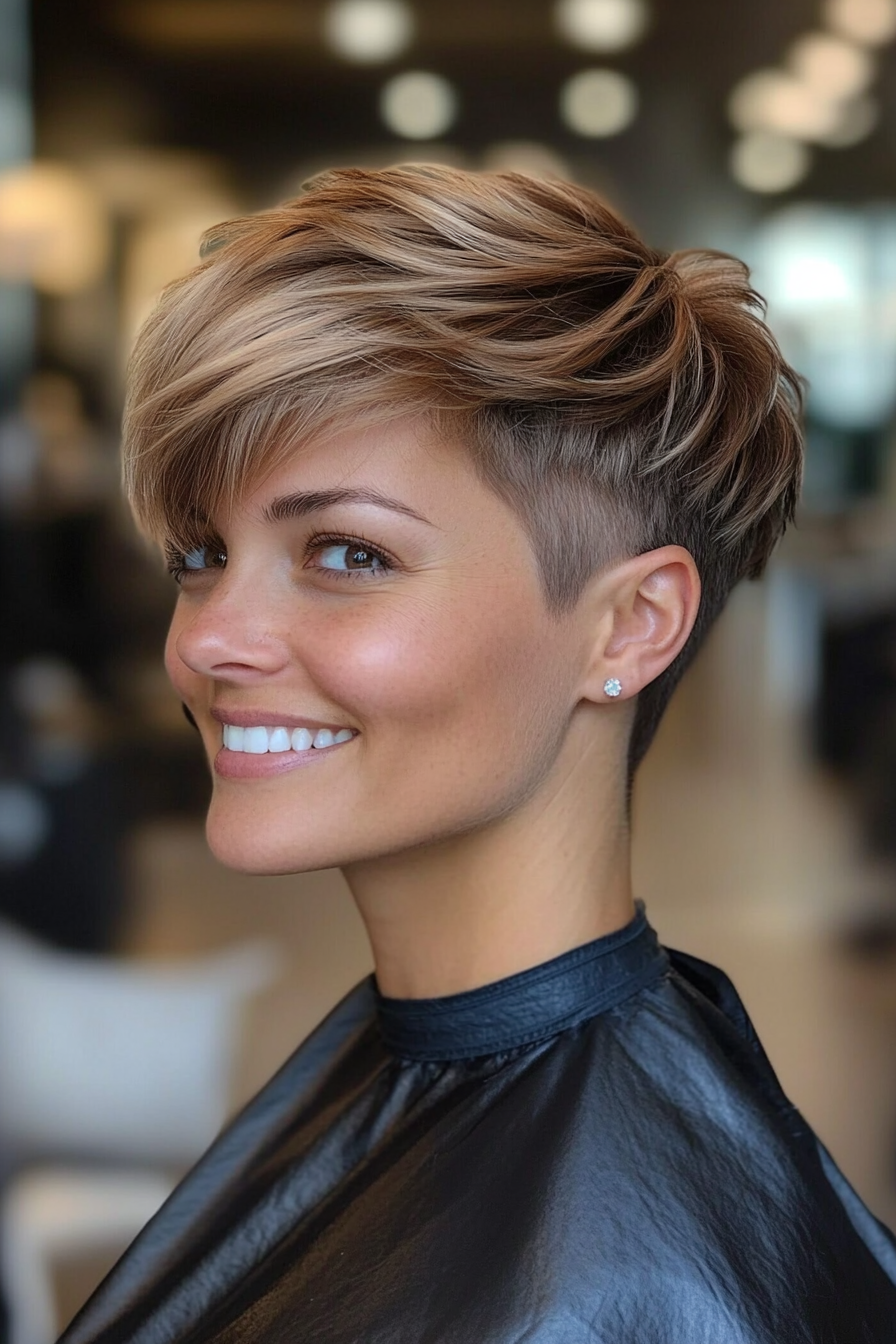 24. Frosted Sandy Brown Undercut Pixie (Undercut Pixie Hairstyles) - Undercut Pixie Hairstyles
