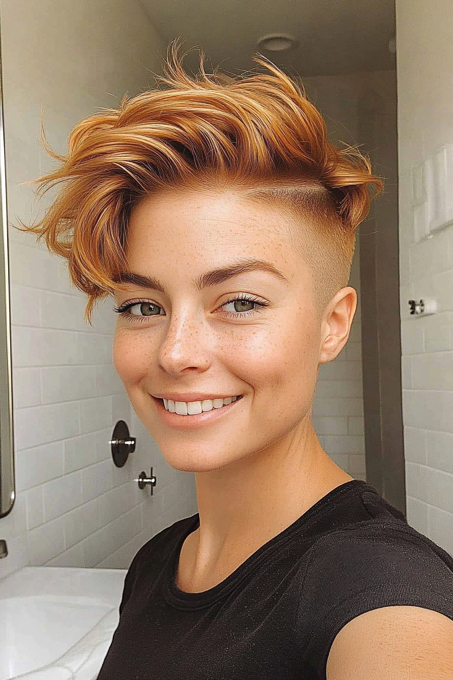26. Messy Golden Honey Pixie with Undercut (Undercut Pixie Hairstyles) - Undercut Pixie Hairstyles