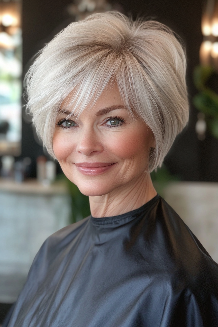 1. Soft Feathered Pixie – Ash Blonde (Short Layered Haircuts For Women Over 50) - Short Layered Haircuts For Women Over 50