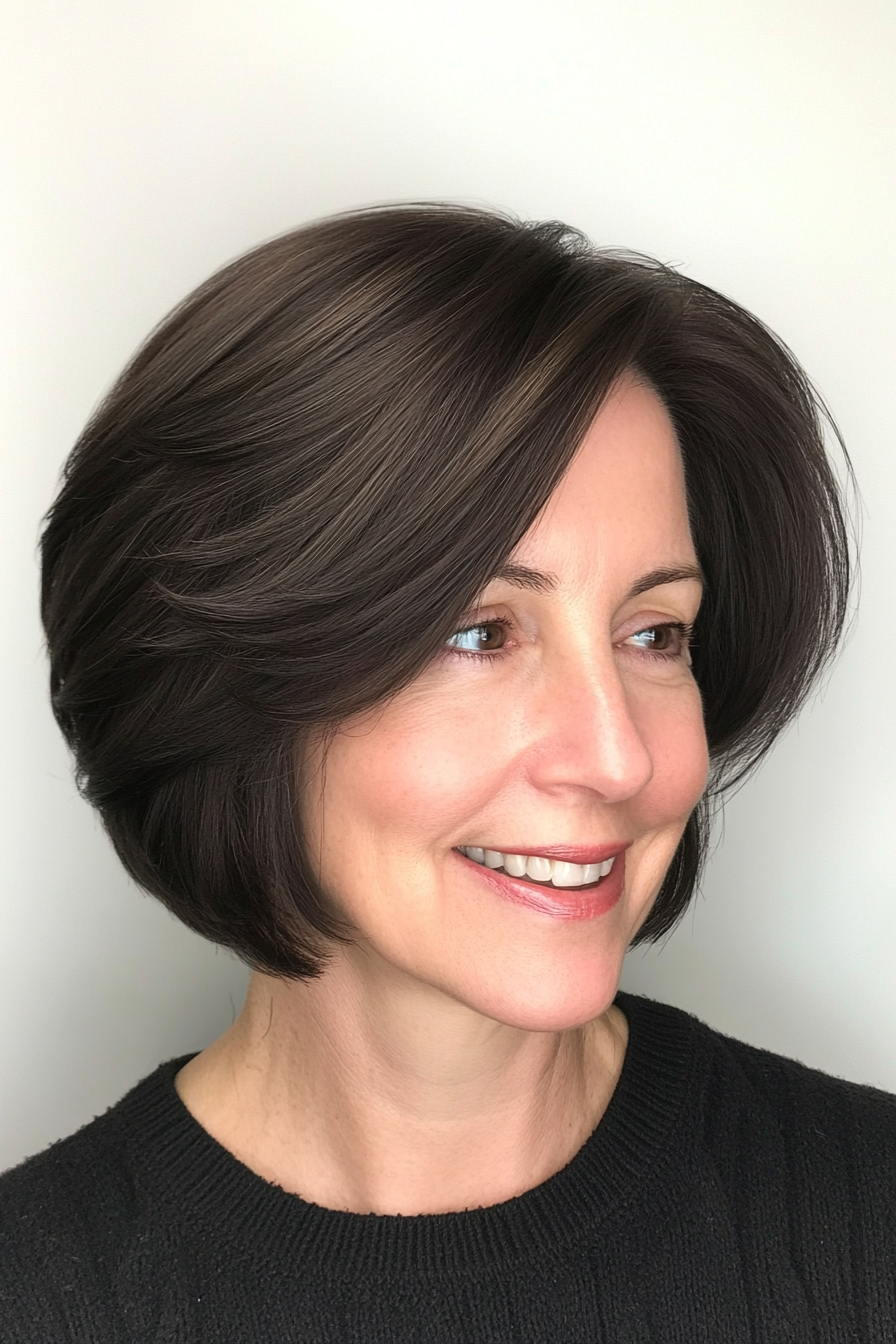 2. Classic Tapered Bob – Dark Brunette (Short Layered Haircuts For Women Over 50) - Short Layered Haircuts For Women Over 50
