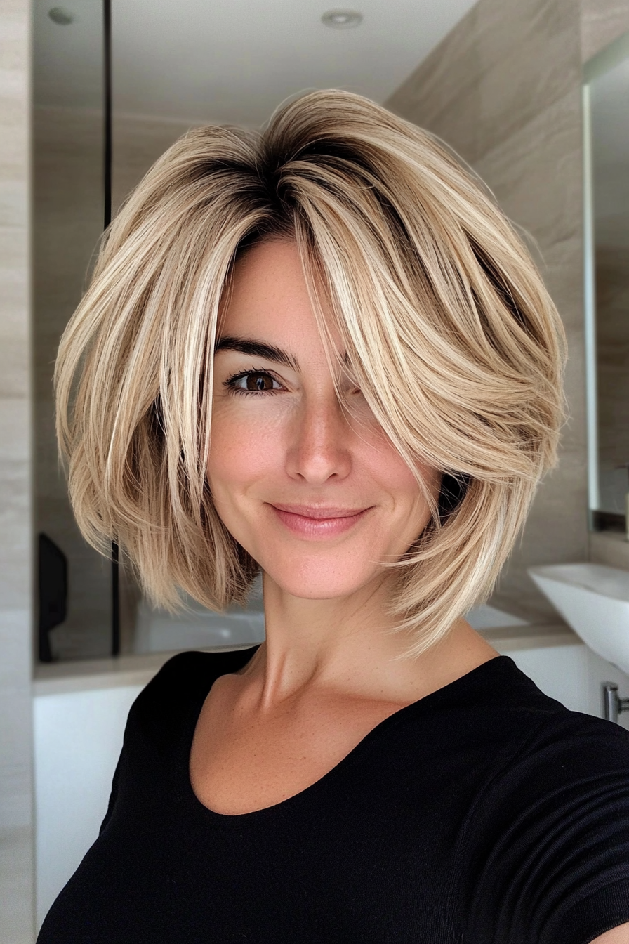 11. Airy Layered Bob – Light Honey Blonde (Short Layered Haircuts For Women Over 50) - Short Layered Haircuts For Women Over 50