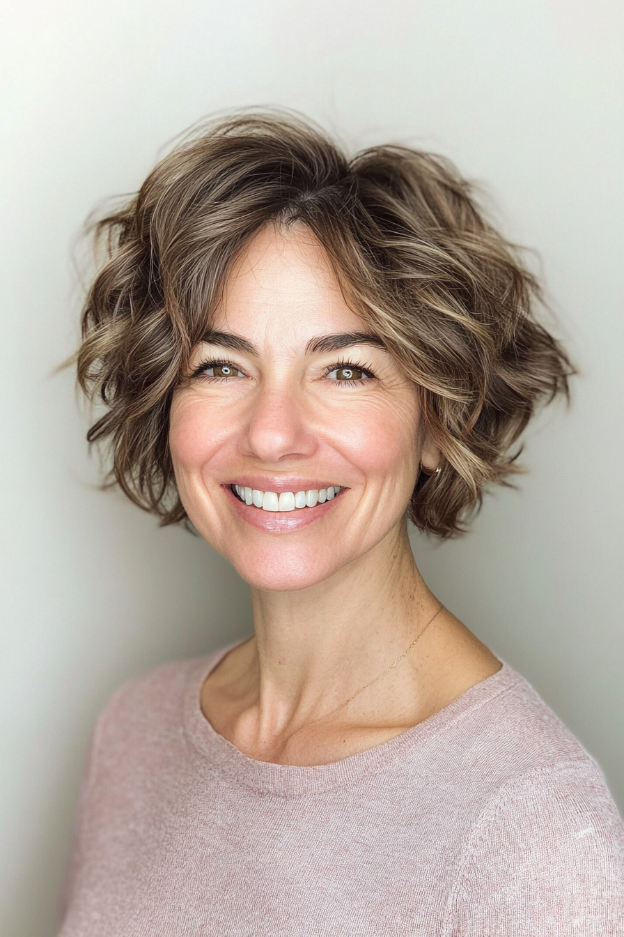 12. Messy Layered Crop – Medium Ash Brown (Short Layered Haircuts For Women Over 50) - Short Layered Haircuts For Women Over 50