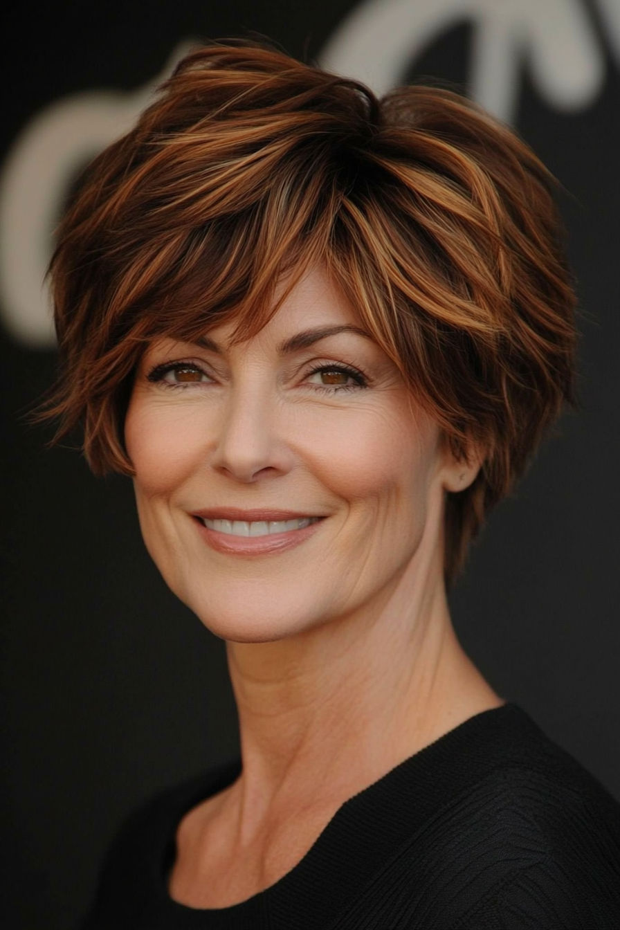 23. Soft Pixie Shag – Medium Copper Brown (Short Layered Haircuts For Women Over 50) - Short Layered Haircuts For Women Over 50