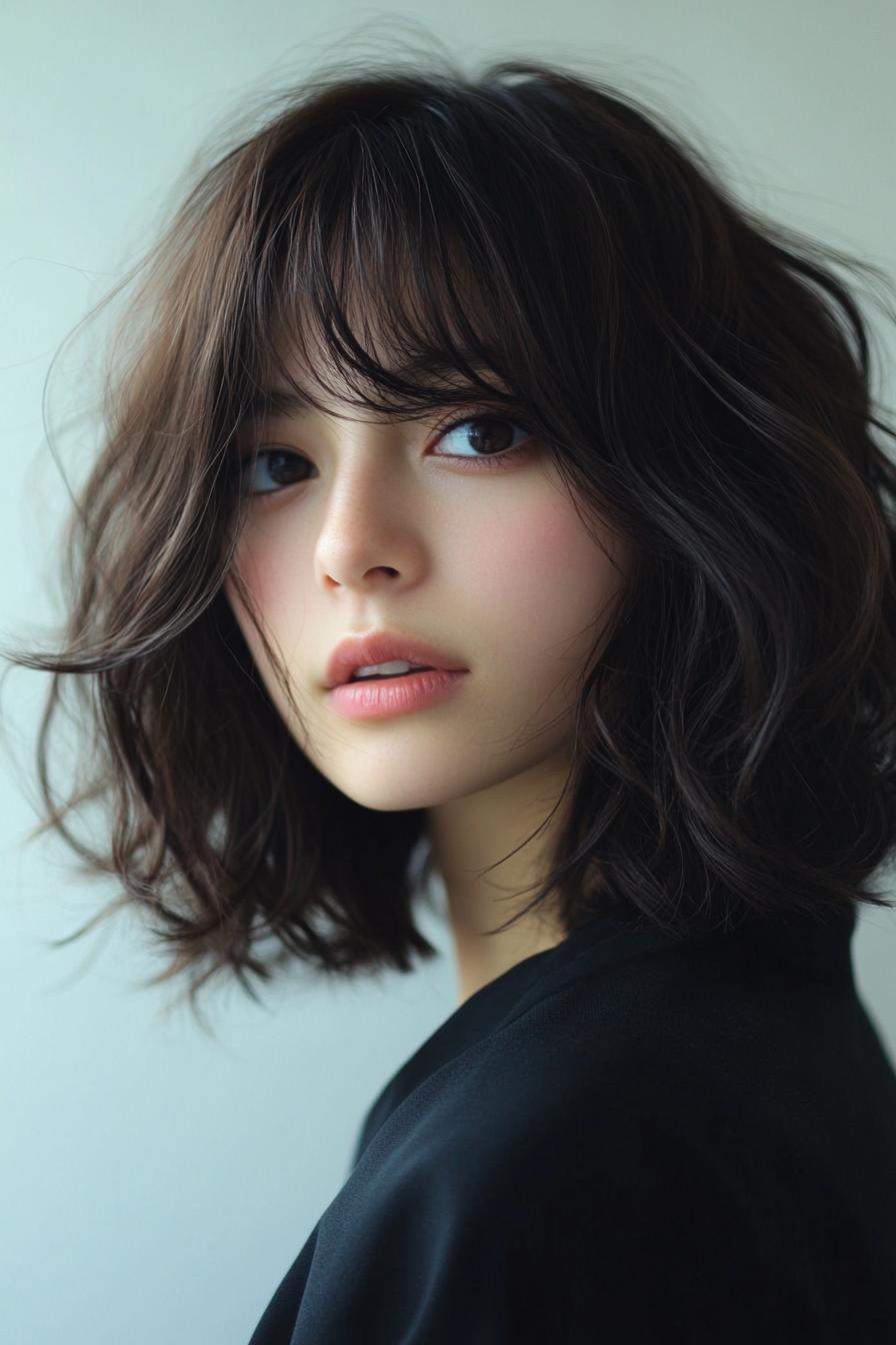 11. Milk Chocolate Layered Bob with Side Bangs (Medium Length Hairstyles With Bangs) - Medium Length Hairstyles With Bangs
