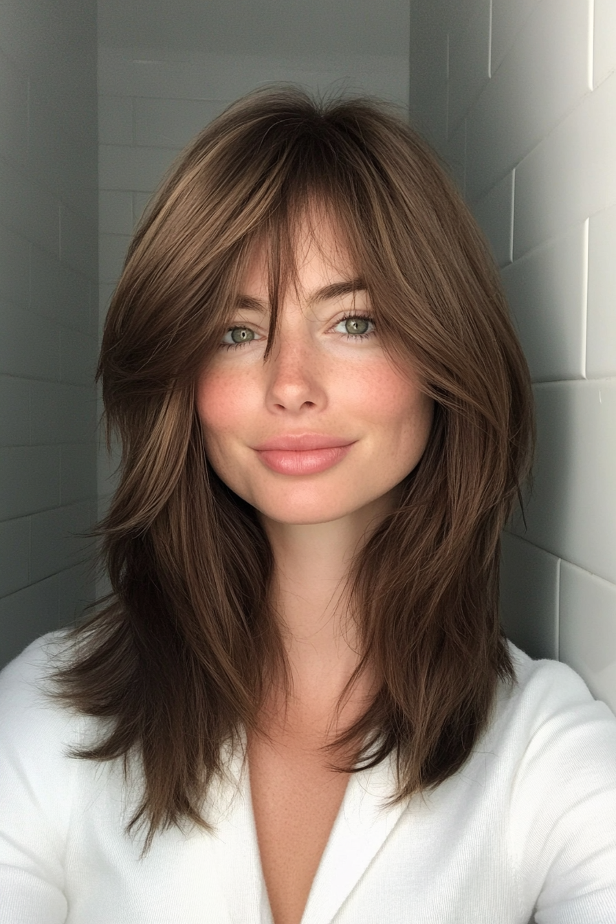 12. Toasted Hazelnut Modern Shag with Fringe (Medium Length Hairstyles With Bangs) - Medium Length Hairstyles With Bangs
