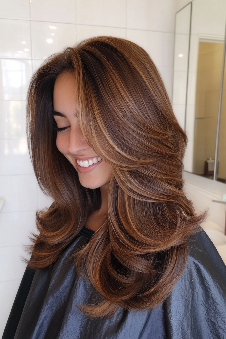 3. Face-Framing Caramel Layers (Trendy Mid Length Haircuts With Layers) - Trendy Mid Length Haircuts With Layers