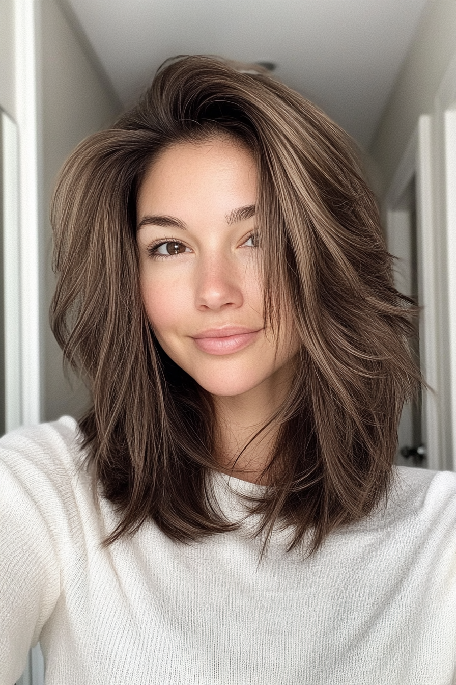 6. Subtle Ash Brown Shag (Trendy Mid Length Haircuts With Layers) - Trendy Mid Length Haircuts With Layers