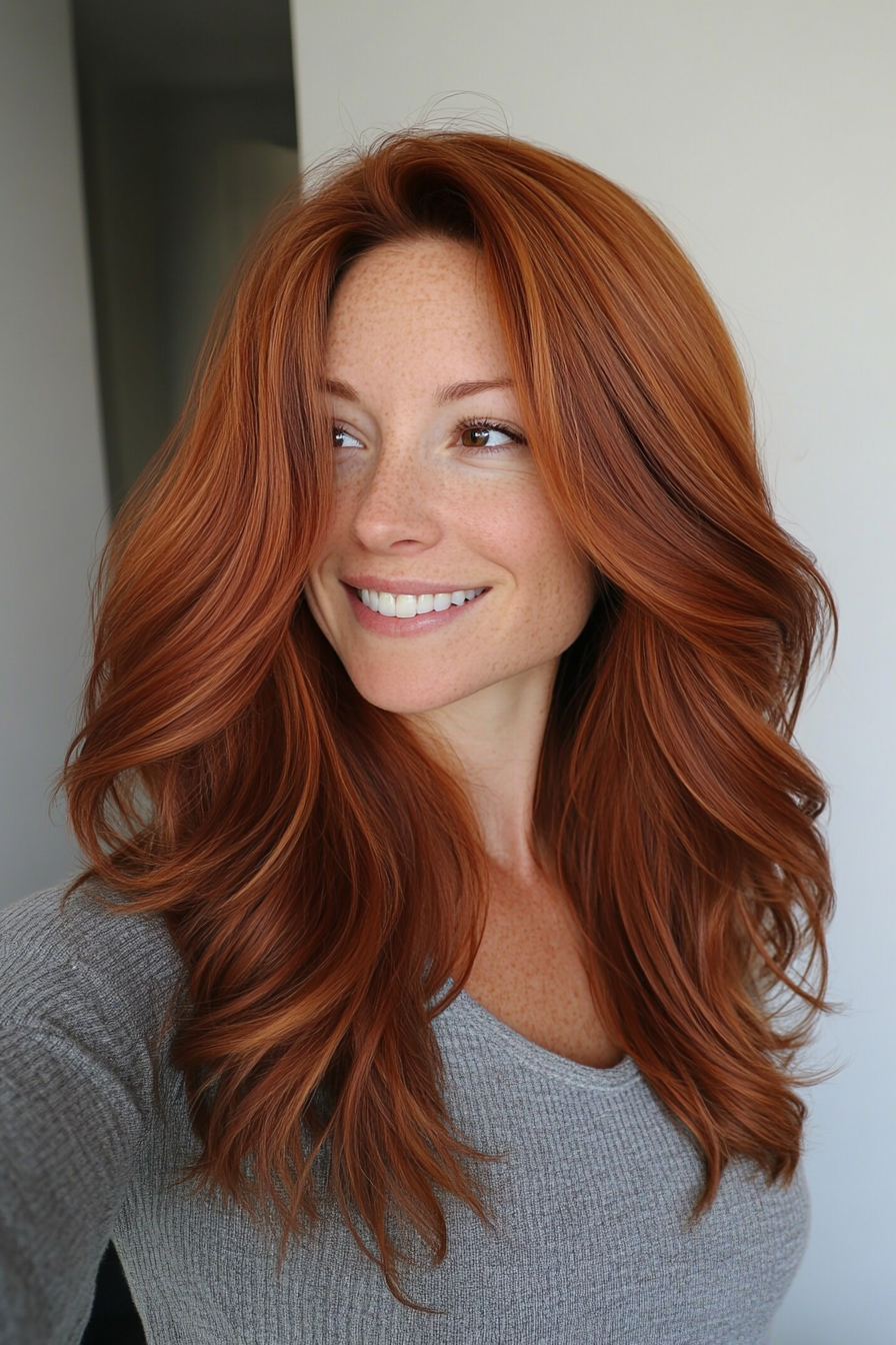 8. Curved Auburn Layers (Trendy Mid Length Haircuts With Layers) - Trendy Mid Length Haircuts With Layers