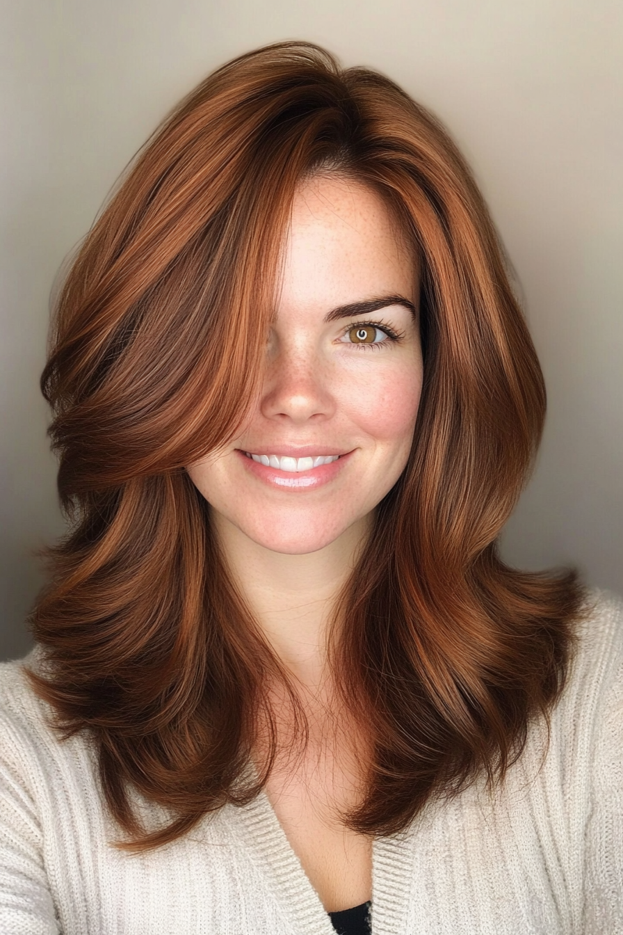 12. Light Chestnut Layered Flip (Trendy Mid Length Haircuts With Layers) - Trendy Mid Length Haircuts With Layers