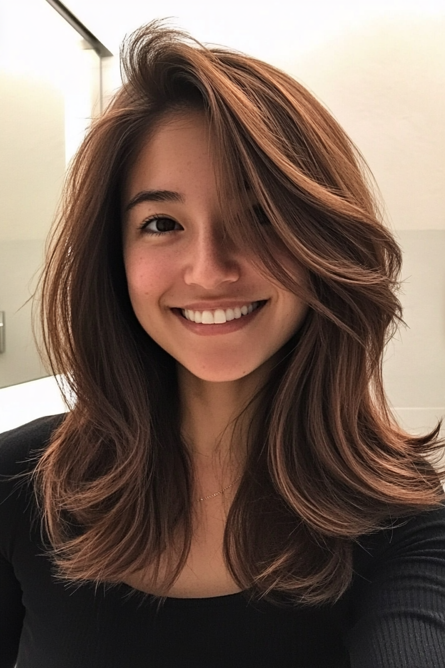 15. Shoulder-Length Cinnamon Layers (Trendy Mid Length Haircuts With Layers) - Trendy Mid Length Haircuts With Layers