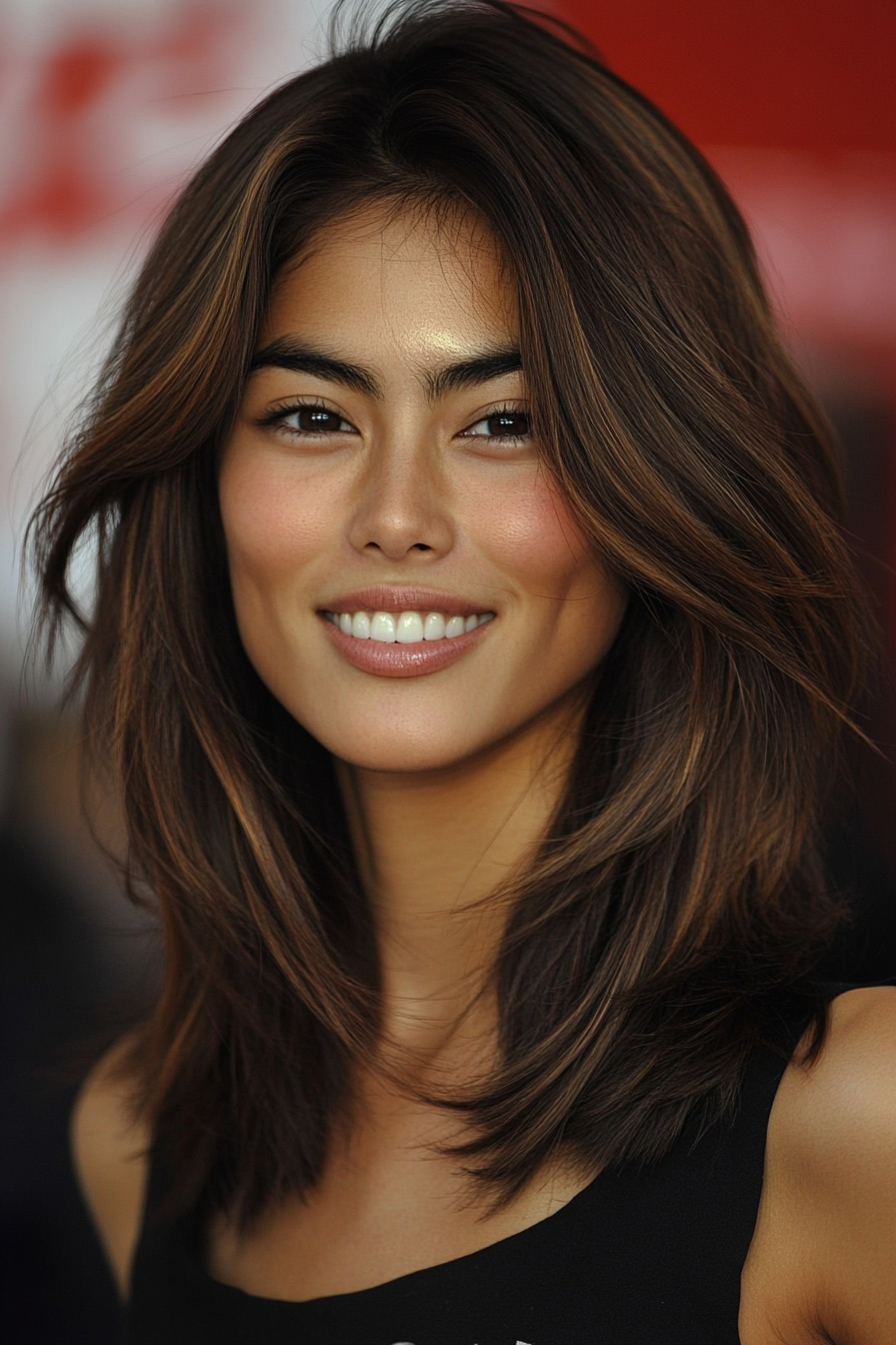 16. Maple Brown Choppy Layers (Trendy Mid Length Haircuts With Layers) - Trendy Mid Length Haircuts With Layers