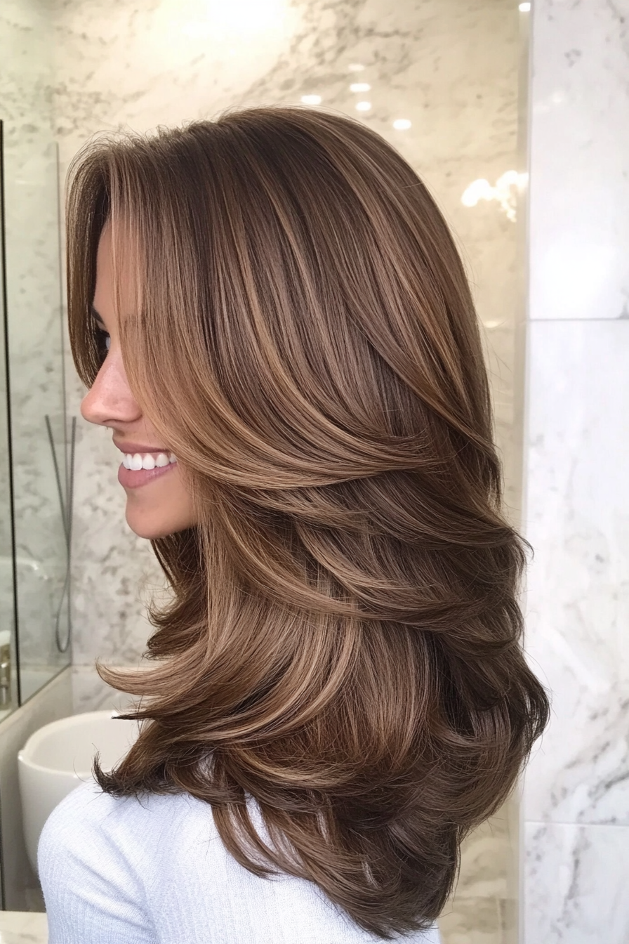 18. Bronzed Chocolate Blended Layers (Trendy Mid Length Haircuts With Layers) - Trendy Mid Length Haircuts With Layers