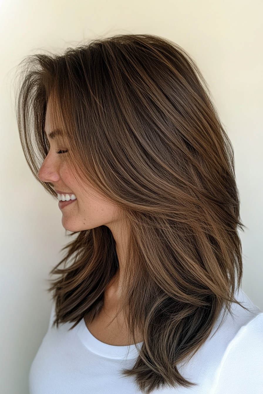 24. Buttered Walnut Midi Cut (Trendy Mid Length Haircuts With Layers) - Trendy Mid Length Haircuts With Layers