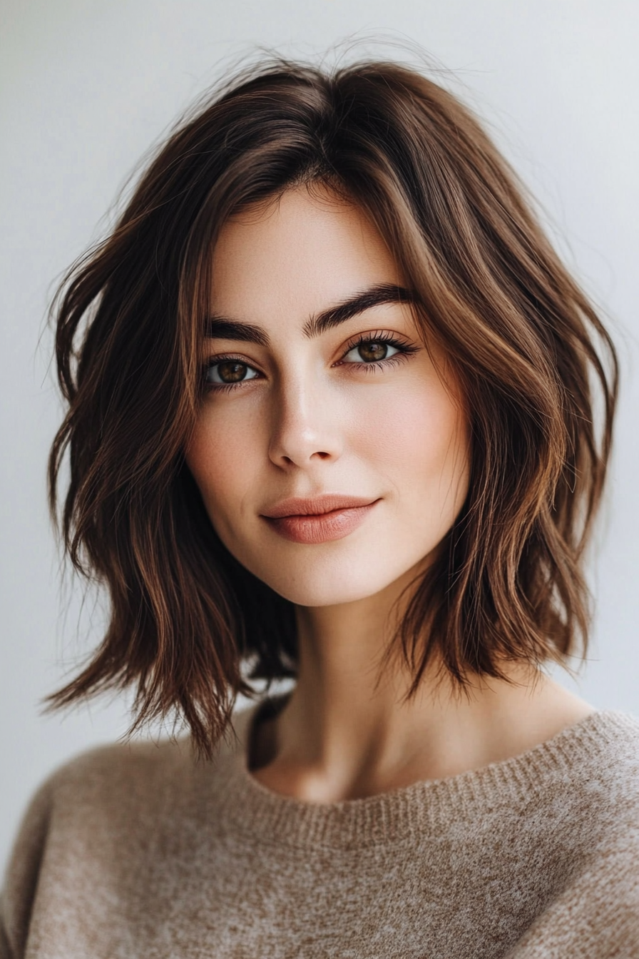 2. Blunt Bob with Subtle Layers in Deep Brunette (Layered Hairstyles For Thin Hair) - Layered Hairstyles For Thin Hair