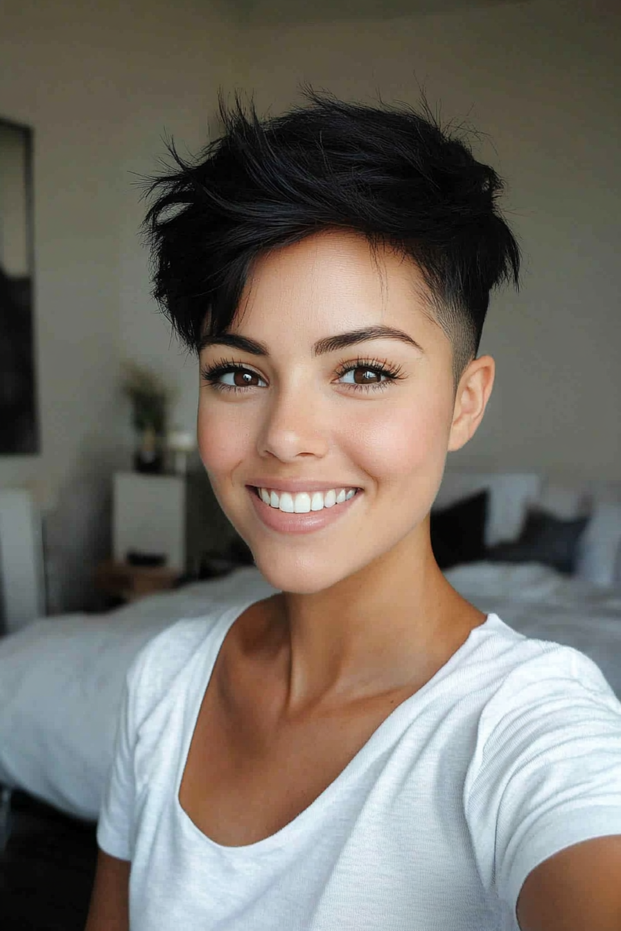 11. Layered Pixie with Undercut in Natural Black (Layered Hairstyles For Thin Hair) - Layered Hairstyles For Thin Hair