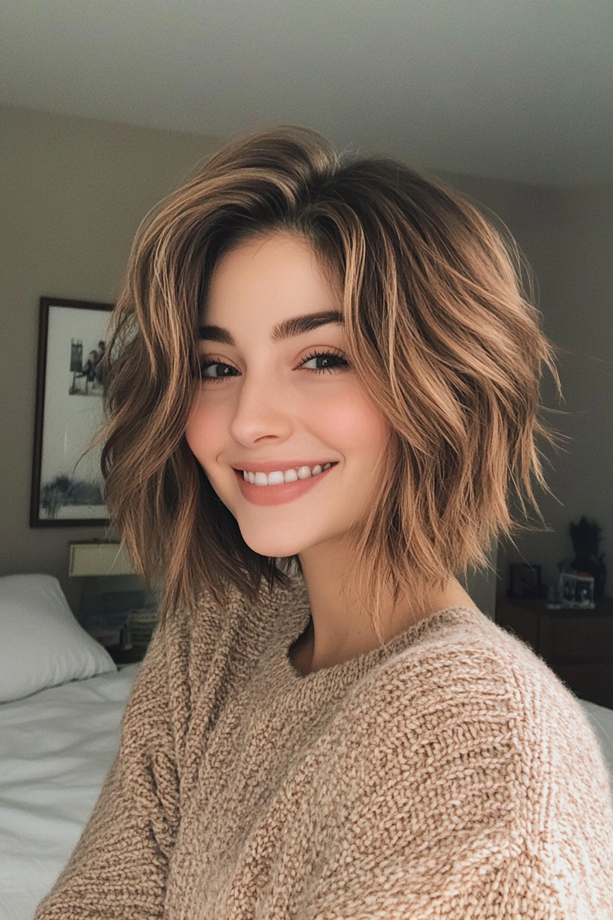 13. Textured Bob with Layered Ends in Light Brown (Layered Hairstyles For Thin Hair) - Layered Hairstyles For Thin Hair