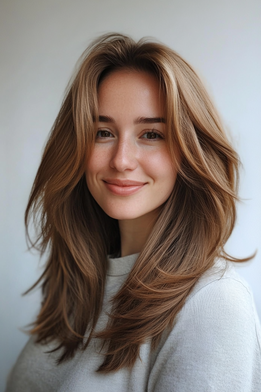 23. Soft Layers with Side Part in Light Chestnut (Layered Hairstyles For Thin Hair) - Layered Hairstyles For Thin Hair