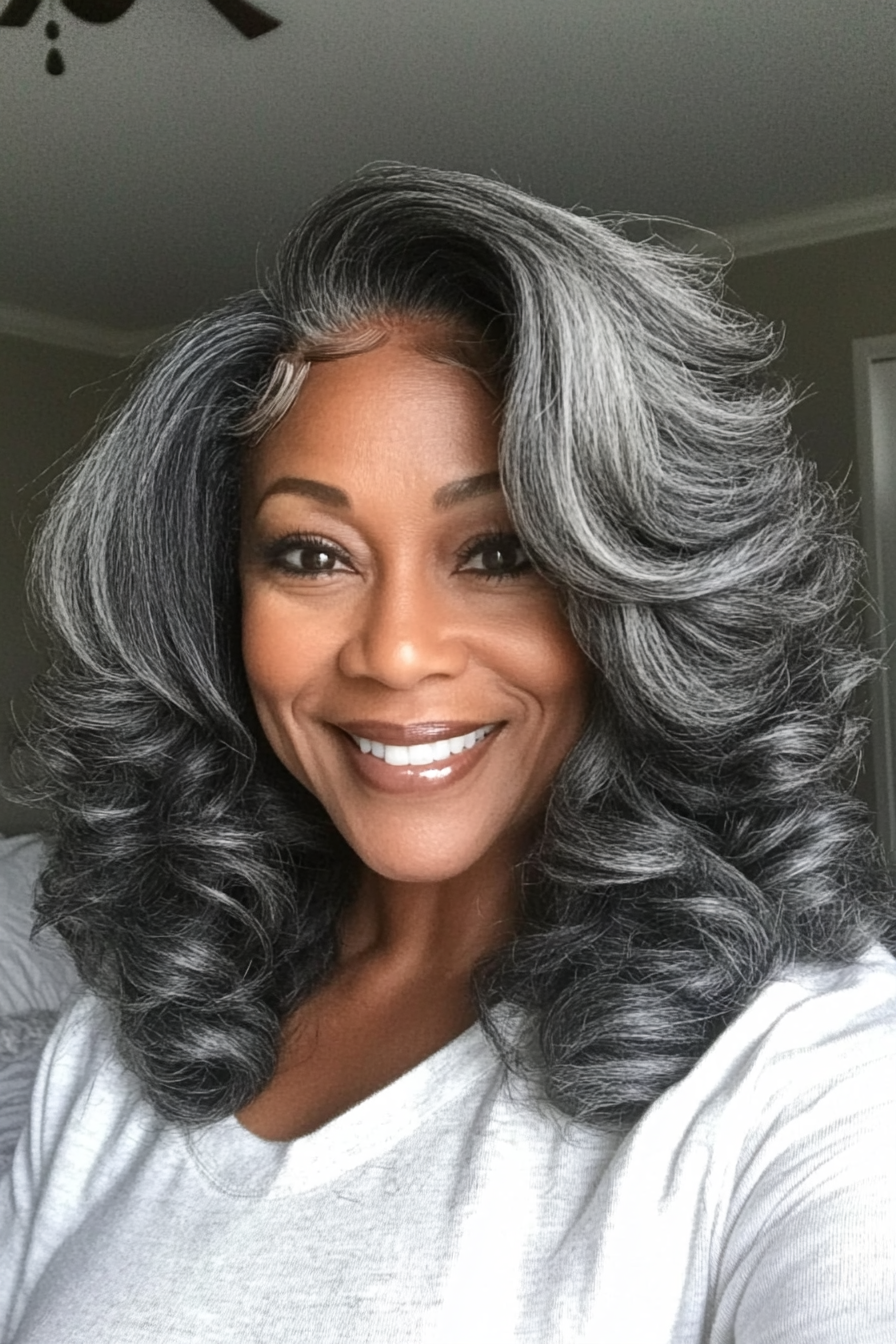 1. Layered Taper with Soft Curls (Salt & Pepper Gray) (Black Hairstyles For Older Women) - Black Hairstyles For Older Women