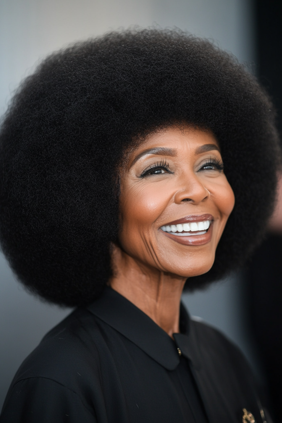 5. Classic Afro with Rounded Shape (Jet Black) (Black Hairstyles For Older Women) - Black Hairstyles For Older Women