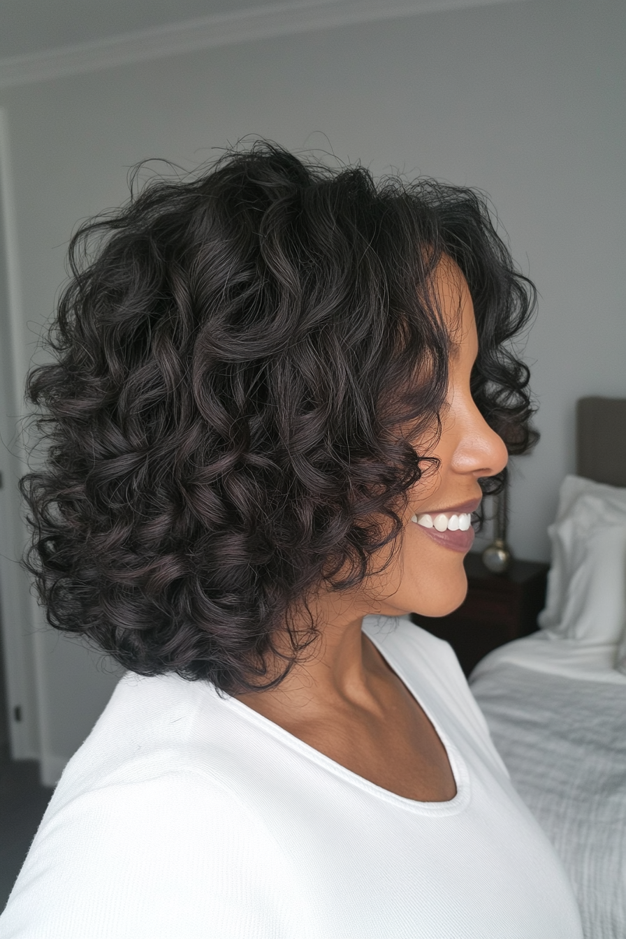 9. Curly Bob with Fringe (Ash Brown) (Black Hairstyles For Older Women) - Black Hairstyles For Older Women