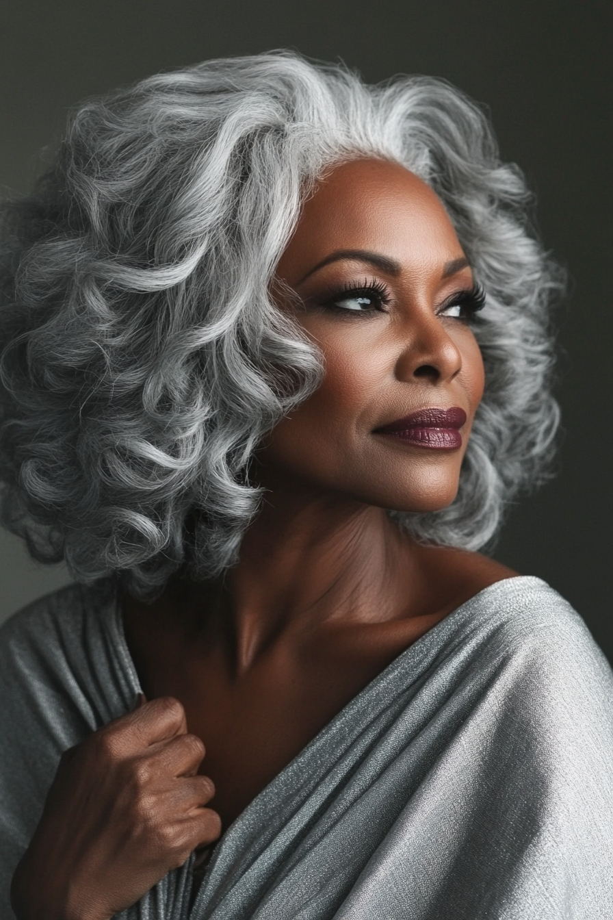 12. Elegant Twist-Out with Side Sweep (Silver-Gray) (Black Hairstyles For Older Women) - Black Hairstyles For Older Women