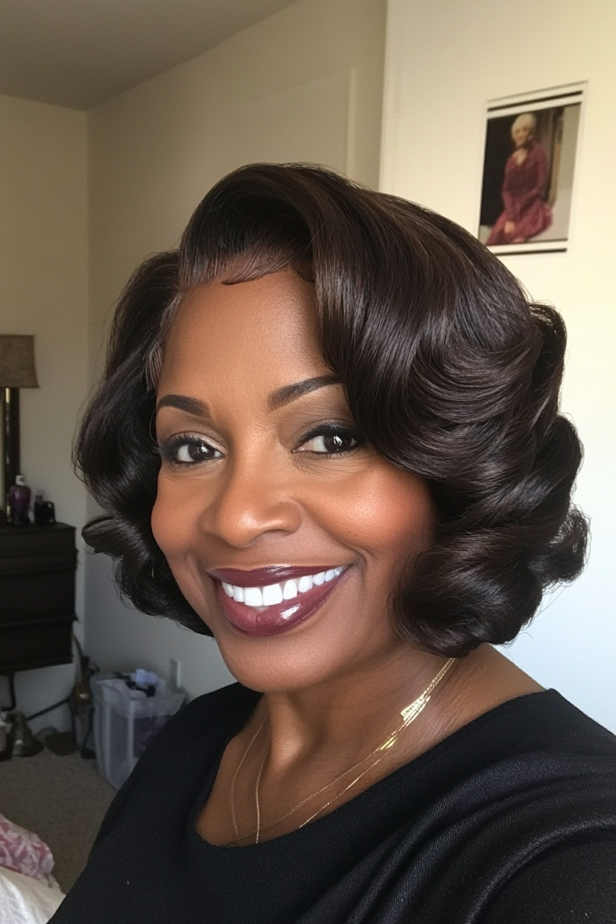 15. Chic Finger Waves (Chestnut Brown) (Black Hairstyles For Older Women) - Black Hairstyles For Older Women