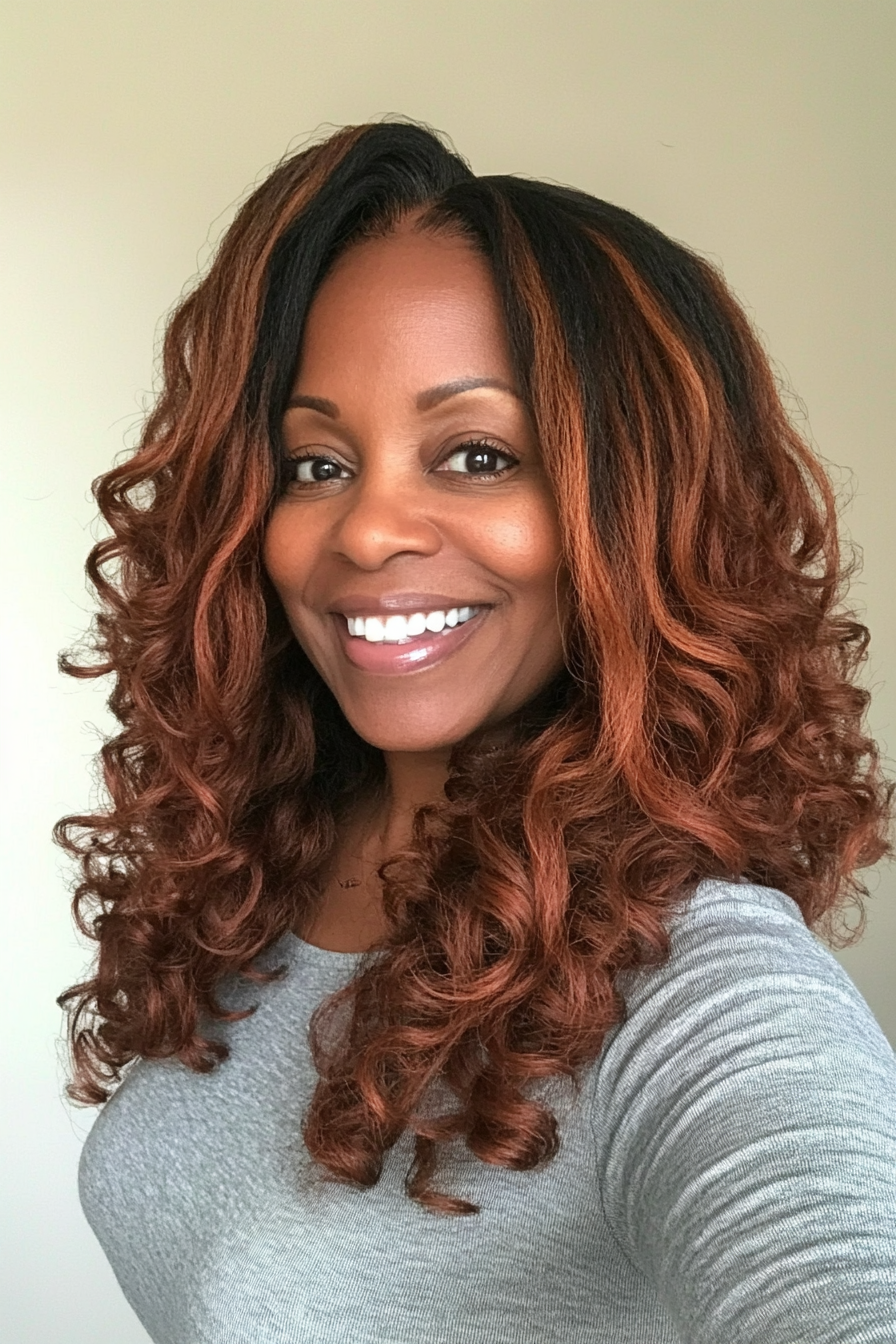 20. Long Layered Coils (Dark Auburn) (Black Hairstyles For Older Women) - Black Hairstyles For Older Women