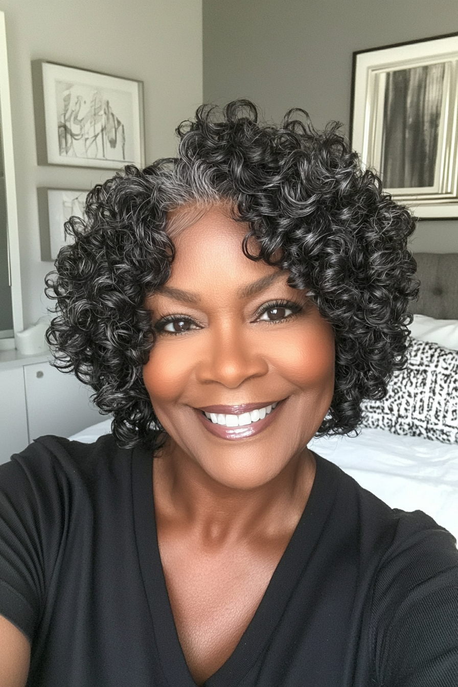24. Cropped Curls with Finger Styling (Salt & Pepper Mix) (Black Hairstyles For Older Women) - Black Hairstyles For Older Women