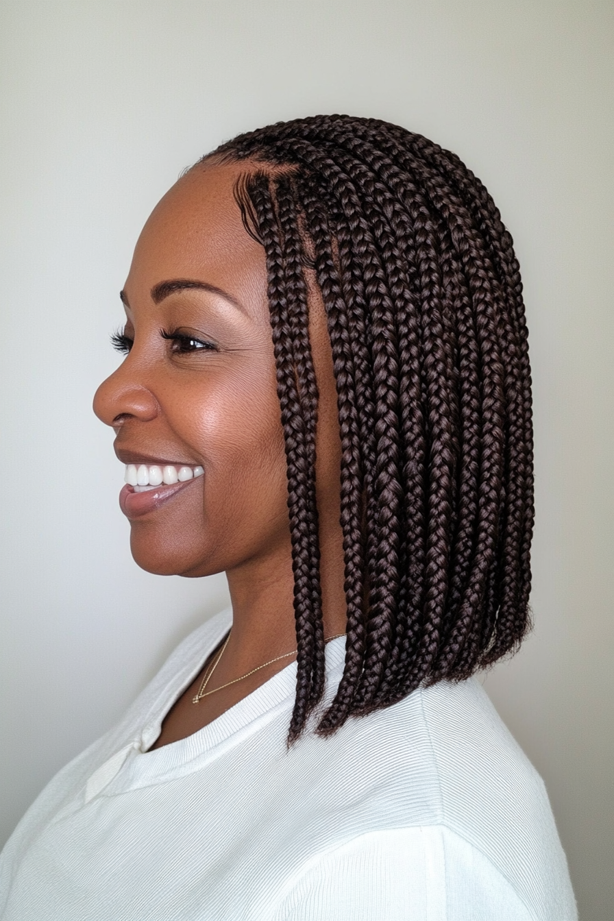 27. Long Braided Bob (Dark Cocoa Brown) (Black Hairstyles For Older Women) - Black Hairstyles For Older Women