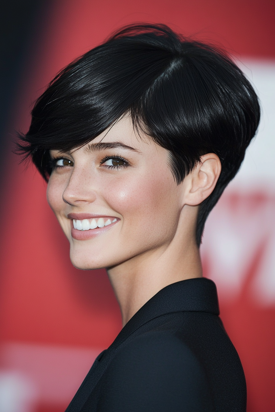 5. Classic Jet Black Pixie with Side-Swept Bangs (Pixie Haircuts) - Pixie Haircuts