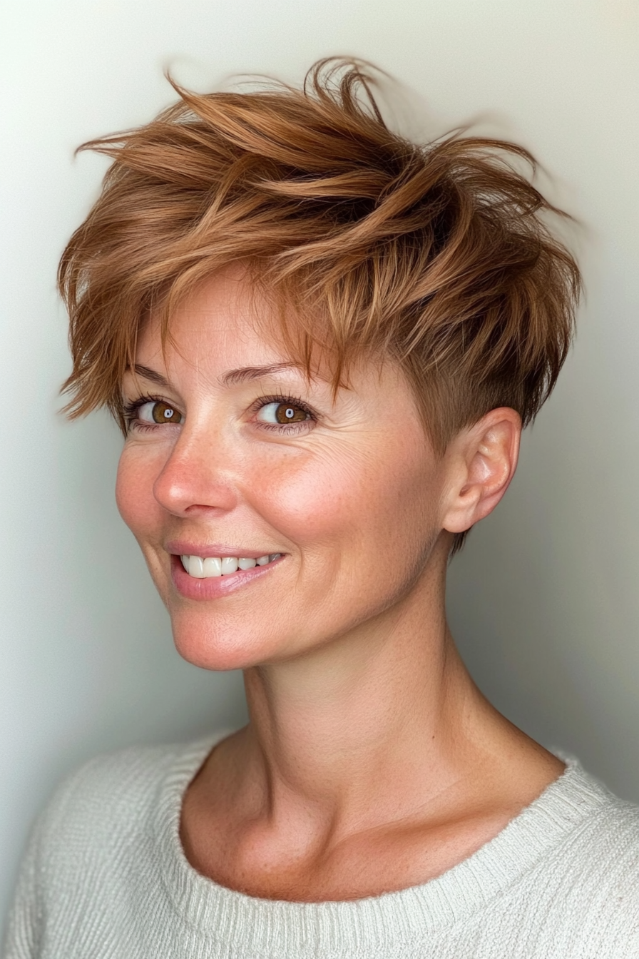 6. Layered Honey Brown Pixie with Textured Top (Pixie Haircuts) - Pixie Haircuts
