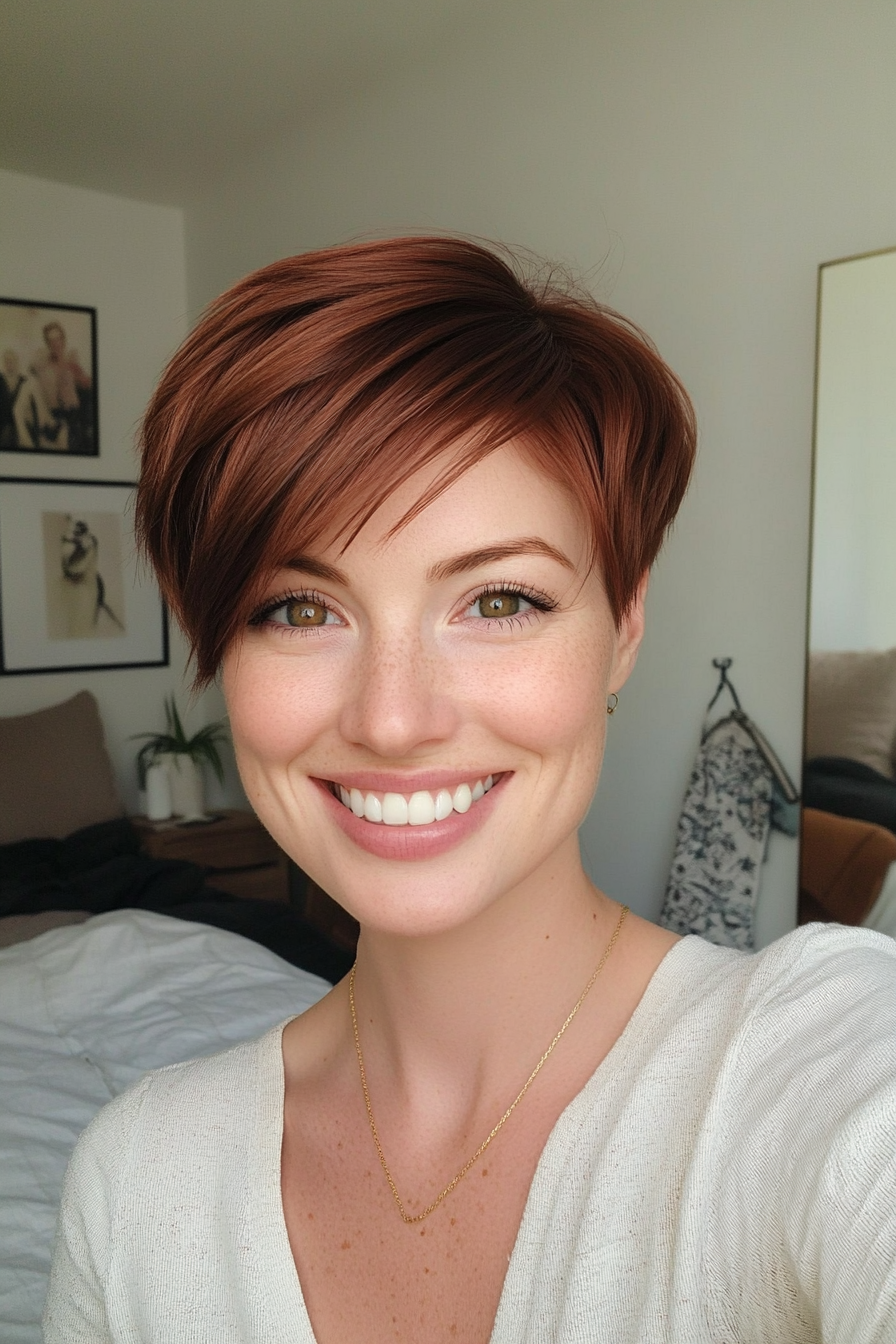 7. Subtle Auburn Pixie with Micro Fringe (Pixie Haircuts) - Pixie Haircuts
