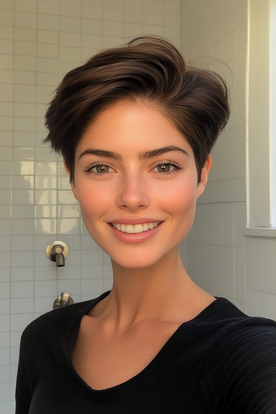 8. Short and Sleek Dark Mocha Pixie (Pixie Haircuts) - Pixie Haircuts