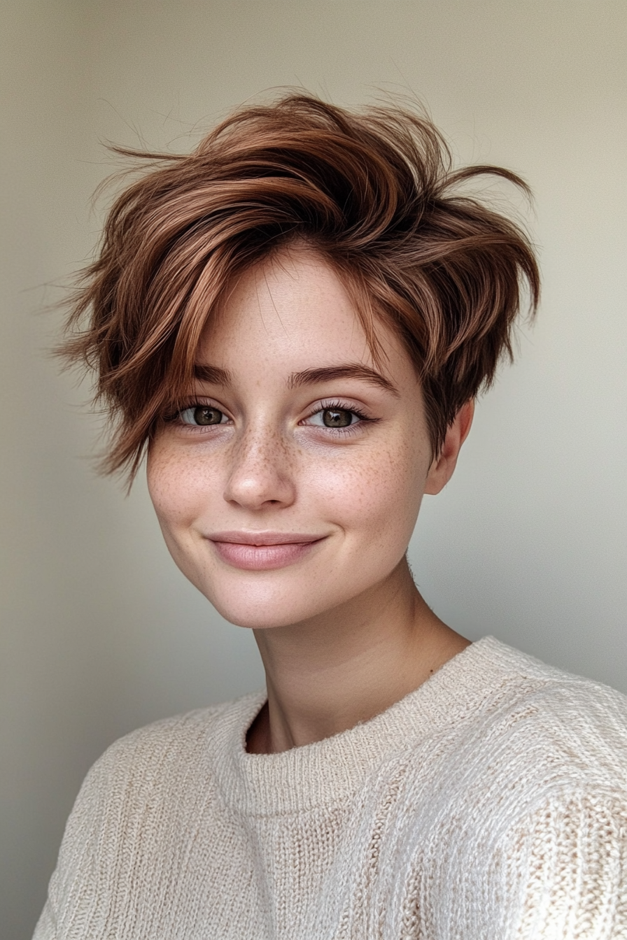 9. Choppy Cinnamon Pixie with Volume (Pixie Haircuts) - Pixie Haircuts