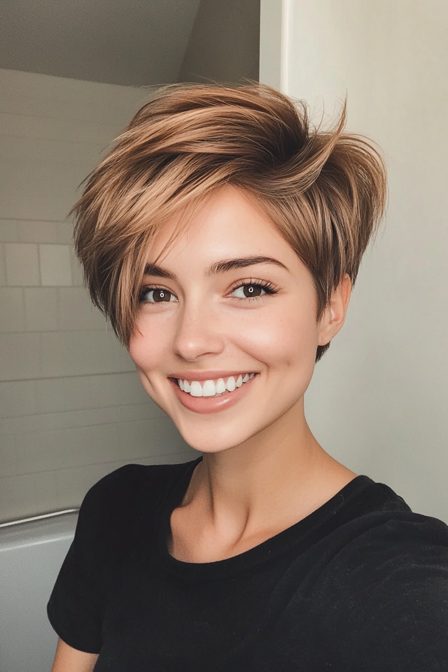 10. Wispy Caramel Brown Pixie (Pixie Haircuts) - Pixie Haircuts