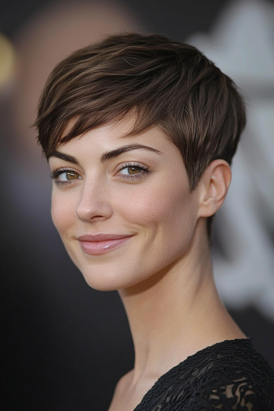 16. Boyish Mink Brown Pixie with Cropped Bangs (Pixie Haircuts) - Pixie Haircuts