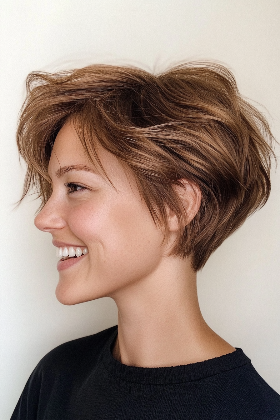 17. Messy Tawny Brown Pixie with Long Top (Pixie Haircuts) - Pixie Haircuts