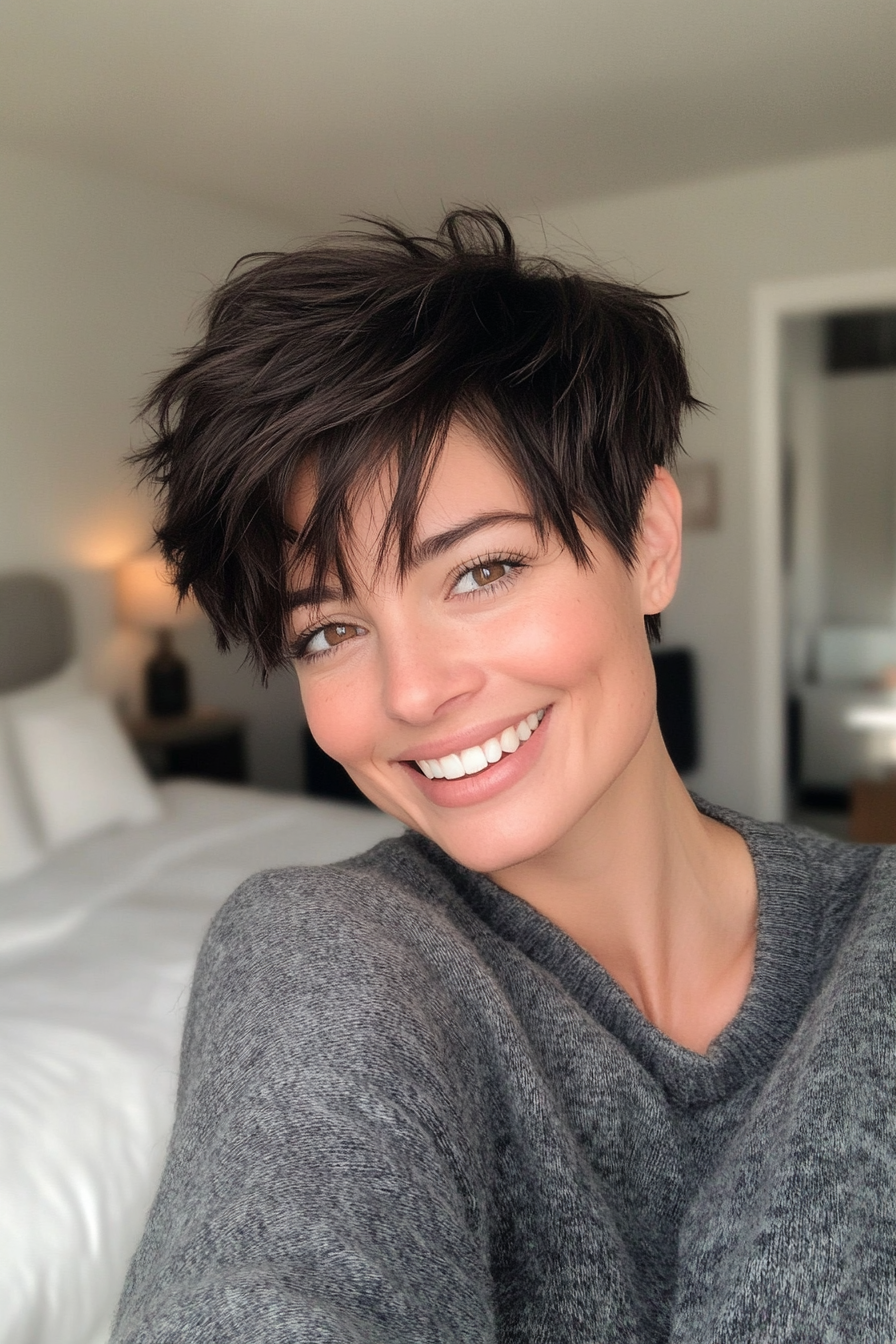 20. Piecey Dark Cocoa Pixie (Pixie Haircuts) - Pixie Haircuts