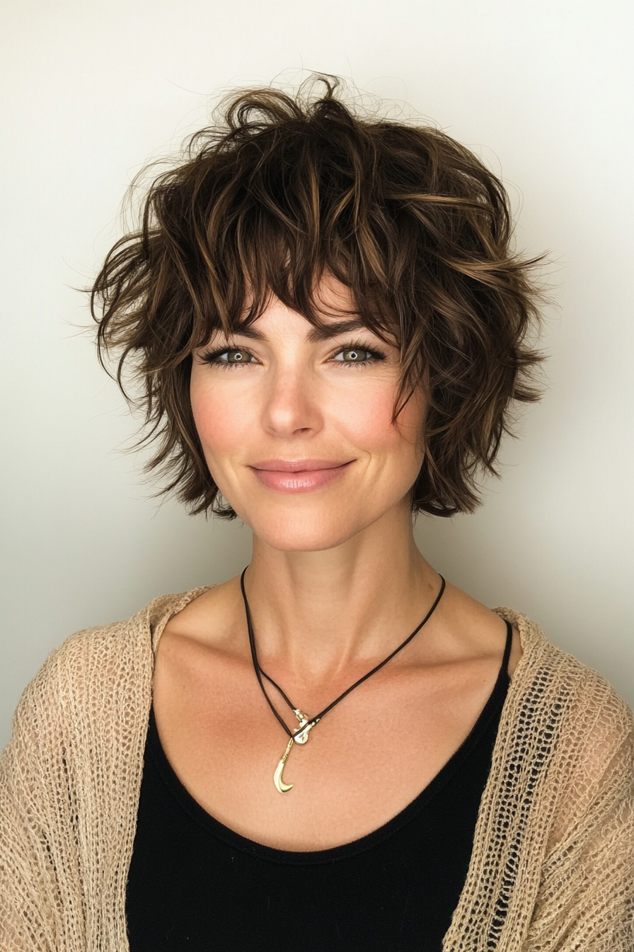 22. Shaggy Deep Brunette Pixie with Bangs (Pixie Haircuts) - Pixie Haircuts