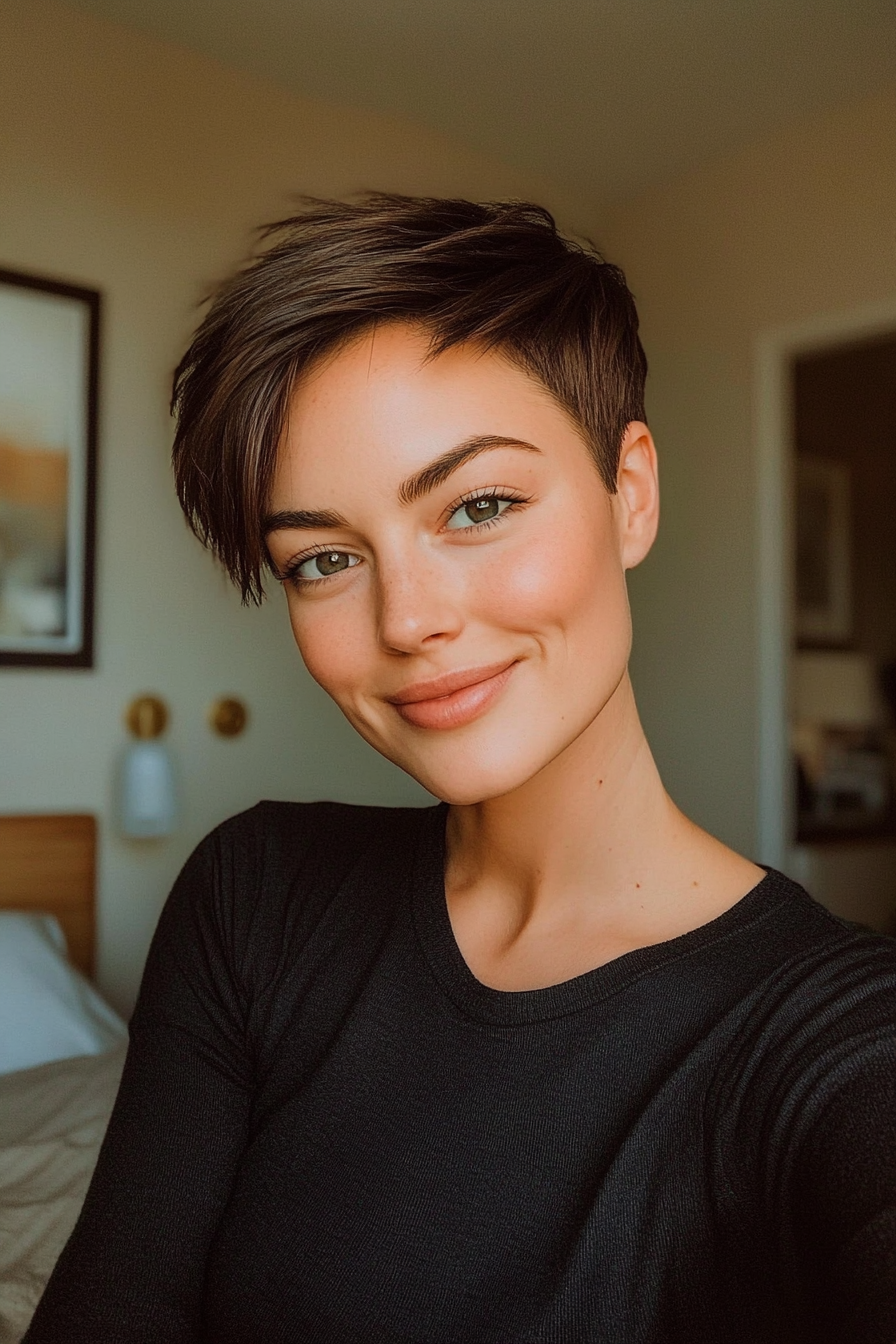 27. Edgy Dark Walnut Pixie with Undercut (Pixie Haircuts) - Pixie Haircuts