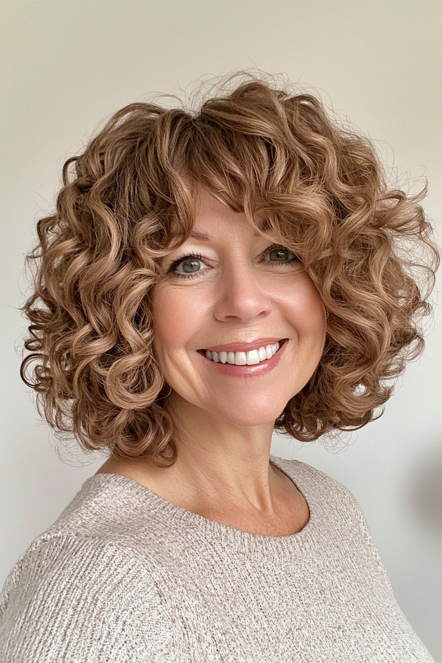 1. Soft Layered Bob in Warm Chestnut (Curly Hairstyles For Women Over 60) - Curly Hairstyles For Women Over 60