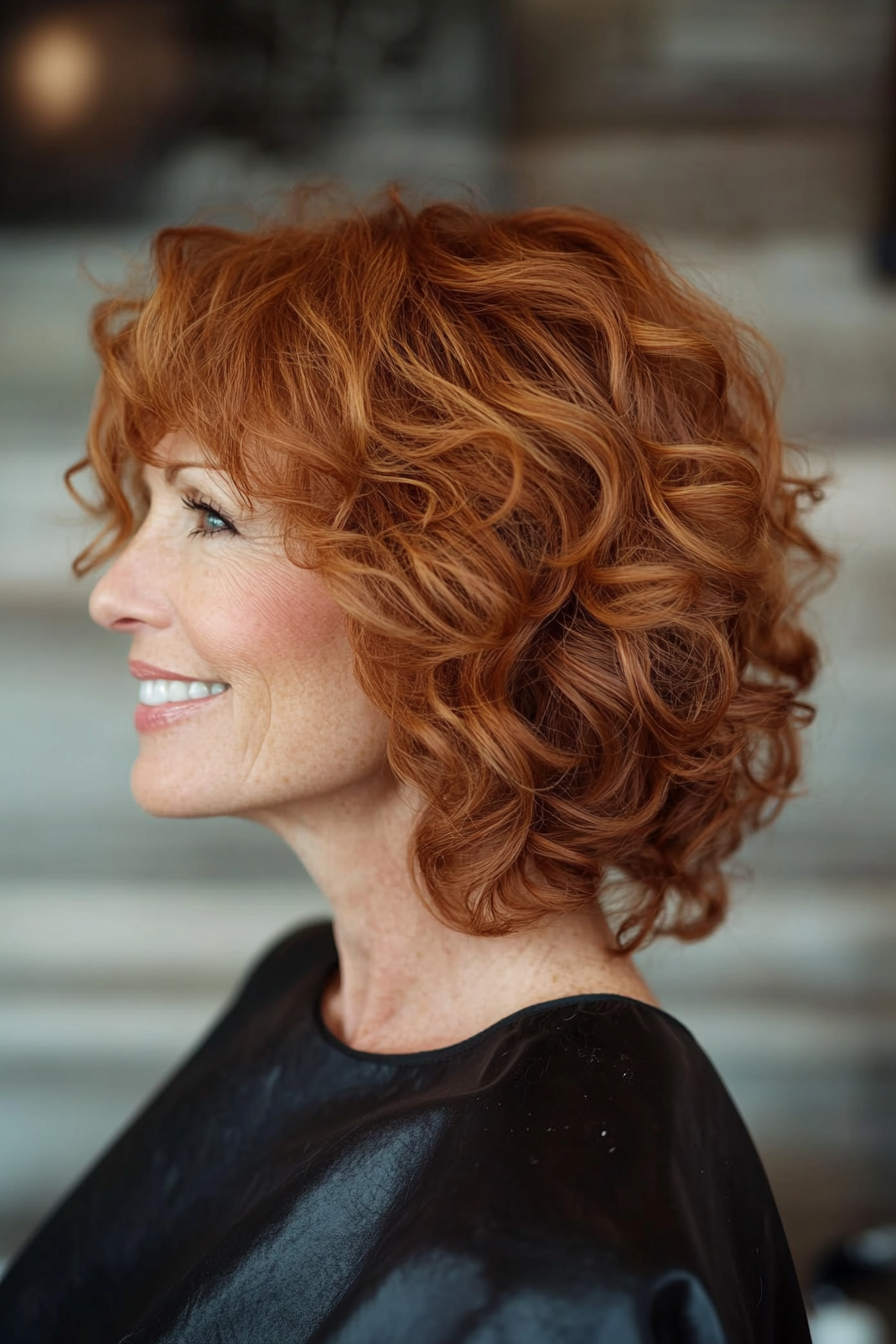 3. Shoulder-Length Curls in Deep Auburn (Curly Hairstyles For Women Over 60) - Curly Hairstyles For Women Over 60