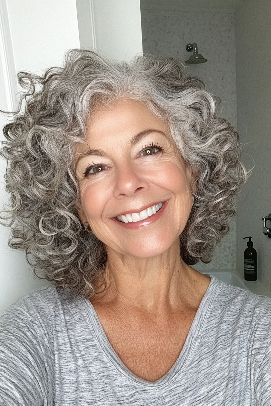 4. Elegant Tapered Cut in Salt-and-Pepper Blend (Curly Hairstyles For Women Over 60) - Curly Hairstyles For Women Over 60