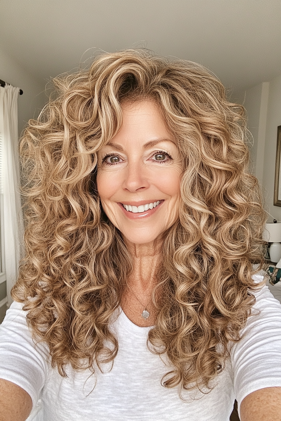 6. Soft Curly Shag in Honey Blonde (Curly Hairstyles For Women Over 60) - Curly Hairstyles For Women Over 60