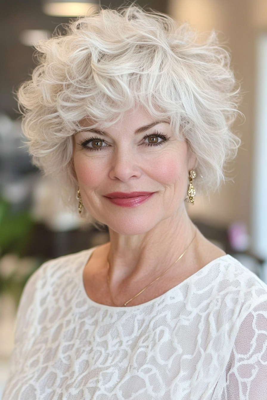 7. Textured Crop in Snowy White (Curly Hairstyles For Women Over 60) - Curly Hairstyles For Women Over 60